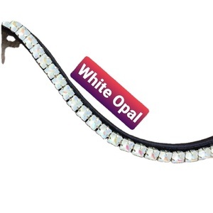 Trainer Choice Luxury Trendy Equestrian Horse Brida 8mm White Opal Crystal Brow Band Cuero Back Open Sticky Tape Loop Riding - Product Image 1