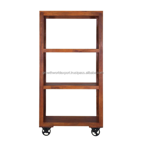 Estantería de madera maciza de estilo industrial, decoración del hogar con rueda de hierro para dormitorio, oficina, escuela, sala de estar, muebles para apartamentos - Product Image 3