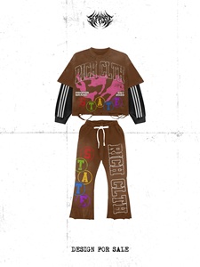 Conjunto de Camiseta de Estilo Urbano para Hombre RICH CLTH, Cuello Redondo, Tejido de Algodón, Estampado de Letras, Atuendo de Moda Primavera - Product Image 4