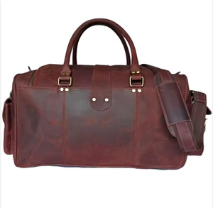 Valise en cuir véritable de style vintage avec fermeture éclair et design ceinture, sac de voyage unisexe pour le sport et les voyages, style vintage - Product Image 3