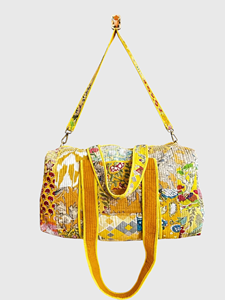 Sac de voyage week-end jaune à motif floral avec fermeture éclair, grande capacité, sac fourre-tout de voyage - Product Image 1