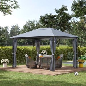 Gazebo da Giardino 3x4m Grigio, Tettoia e Pergola Resistenti per Intrattenimento all'Aperto - Product Image 2