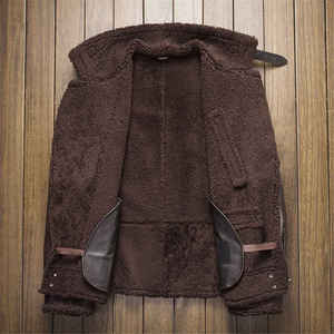 <b>Men</b> Brown Genuine Leather <b>Sherpa</b> Lined Moto Jacket Zipper Closure Winter Outerwear Regular Fit - Product Image 3