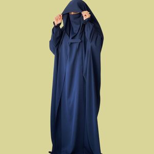 Ensemble Abaya pour femmes musulmanes, style saoudien, couleur unie, manches longues, longueur au sol, en mousseline de soie, coupe papillon, couvrant entièrement, Niqab-Hijab naturel - Product Image 2