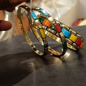 Conjunto de brazalete de latón ajustable Eternal Shine, joyería de declaración hecha a mano para trajes casuales y festivos - Product Image 1