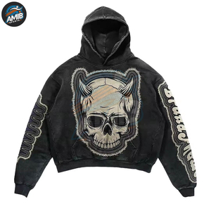 เสื้อฮู้ดดี้ดีไซน์ใหม่ล่าสุด แฟชั่นยอดนิยม ดีไซน์สวยที่สุด สีพื้นเรียบง่าย ผ้าคอตตอนผสม แต่งลายปักแบบดิสเทรส สำหรับผู้ชาย - Product Image 5