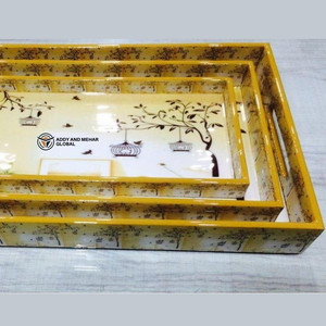 ชุดถาดเสิร์ฟสำหรับห้องพักโรงแรมหรู ลายวิวทิวทัศน์สีเหลืองเคลือบเอนาเมลบนถาด MDF สำหรับร้านอาหารและคาเฟ่ - Product Image 3