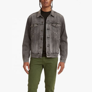 Blouson en jean épais pour homme, noir, style mode, en peau de mouton, col montant, manches classiques, pour l'hiver, vente en gros - Product Image 3