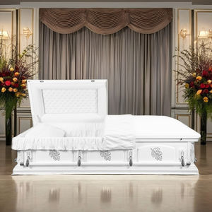 Ataúd de madera blanca de hoja caída de Estilo Norteamericano de alta calidad, venta al por mayor de ataúdes, urnas funerarias, ataúdes de madera dura directos - Product Image 1
