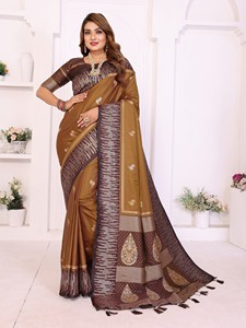 Sari en soie douce de qualité supérieure, moderne, style sud, pour les fêtes, les mariages et Diwali - Product Image 2