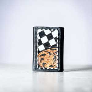 Portefeuille pour femme en cuir vintage à carreaux western, pochette pour téléphone en cuir de vachette/Aztec avec deux rivets, élégant et portable - Product Image 1
