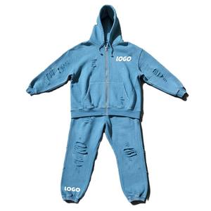 Unisex Teal Tracksuit Set Hooded Zipper Sweatshirt And Drawstring <b>Pants</b> Solid Color Full Sleeve Casual Autumn Wear - Product Image 5