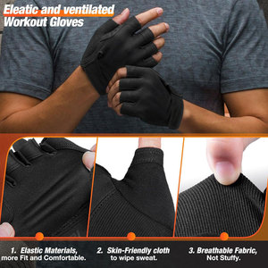 Gants de cyclisme demi-doigts noirs en tissu tissé antidérapants à enfiler unisexes universels toutes saisons respirants pour la course - Product Image 4