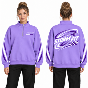Sweat-shirt gris pour femme Storm Fit à fermeture éclair quart de tour, impression de logo personnalisée, coupe classique, tricoté, coupe-vent, respirant pour l'hiver - Product Image 2