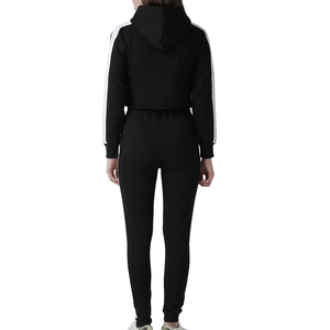 Conjunto Deportivo Negro con Capucha para Mujer, Sudadera y Pantalones de Diseño Sólido con Mangas Largas, Bolsillos Laterales y Cierre con Cordón - Product Image 3