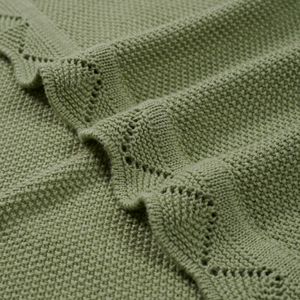 Eco-Friendly <b>Knitted</b> Baby <b>Throw</b> <b>Blanket</b> 100% Cotton Solid Color Rectangle 209-278g Heirloom Vietnam OEM/ODM Custom Packaging - Product Image 3