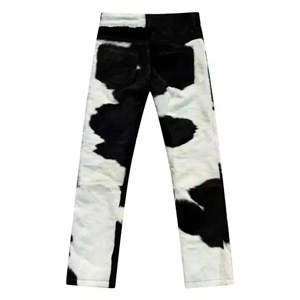 <b>Men's</b> Lightweight High Waist <b>Tie</b> Dye Straight Leg Casual Pants <b>Black</b> White Patterned Flat Front Design - Product Image 5