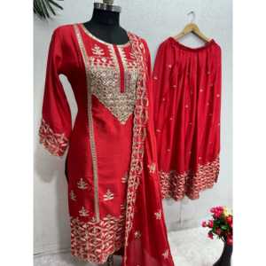 Ensemble de costumes de soirée pour femmes de créateur haut bas et Dupatta avec travail de séquence - Product Image 3