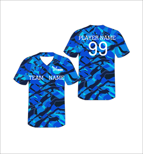 Maillot de baseball personnalisé bleu roi camouflage, anti-humidité, uniforme d'équipe sublimé, chemise athlétique boutonnée, OEM ODM - Product Image 1