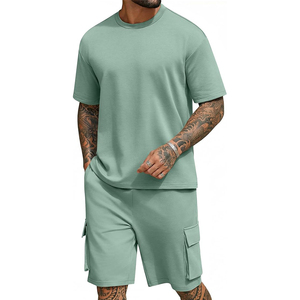 Men's Shirt and Shorts <b>Set</b> 2-Piece Fashion Summer <b>Knitted</b> High Quality Tracksuits Cotton Oversized T-Shirts Cargo Shorts Outfits - Product Image 1