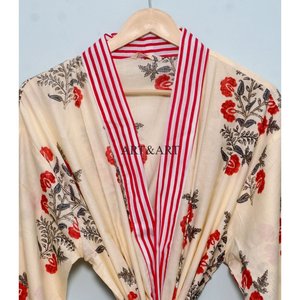 <b>Women's</b> Cotton <b>Kimono</b> Handmade Floral Printed Japanese Style Floor-Length Washable Robe Beachwear Lounge Wear Sleepwear - Product Image 4