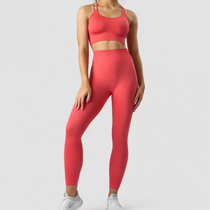 Ensemble de yoga 2 pièces pour femme, couleur unie, respirant, écoresponsable, avec taille élastique, option logo personnalisé, compatible OEM - Product Image 6
