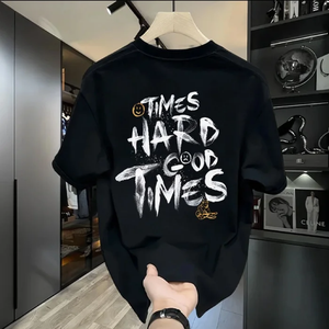 Camiseta Holgada de Alta Calidad para Hombre, Estilo Casual de Otoño, Manga Corta, Estampada, Cuello Redondo, Corte Regular, Material de Jersey de Algodón - Product Image 1