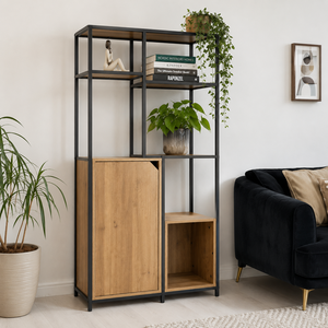 Mueble de Almacenamiento Industrial de Madera de Roble con Estantes Abiertos, Estantería Metálica para Libros, Mueble Moderno para Sala de Estar - Product Image 3