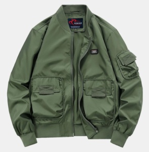 Blouson bomber coupe-vent décontracté à manches longues pour homme, en toile 100 % polyester, respirant et écologique, style hip-hop - Product Image 1