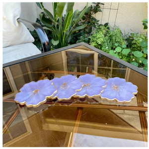 Custom <b>Pastel</b> Lilac Resin Coasters Gold Accents Handmade Floral Epoxy Cup Mat Set Non-Toxic Eco-Friendly 10mm Home <b>Decoration</b> - Product Image 5