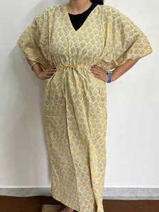 Vestido Largo Kaftan Estampado de Algodón Suave y Transpirable para Uso Diario y Casual - Product Image 3