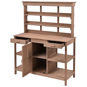 Tavolo da Lavoro da Giardino in Legno Stile Rustico da 168 cm con 2 Cassetti e Ripiani Aperti, Armadio Contenitore per Esterni - Product Image 5