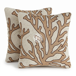 Housse de coussin artisanale perlée corail, style côtier de luxe, brodée à la main, pour canapé et lit - Product Image 1