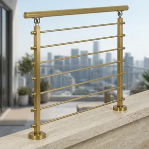Rampe d'escalier moderne en acier inoxydable doré avec barres horizontales, balustrade de balcon intérieure durable pour la décoration de la maison et du bureau - Product Image 6