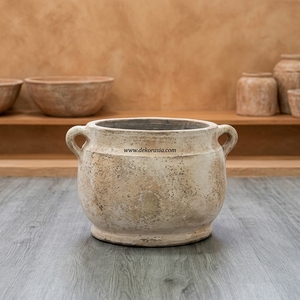 Pot à plantes artisanal en terre cuite rustique couleur crème, bol/bassin à large ouverture, vente en gros - Product Image 3
