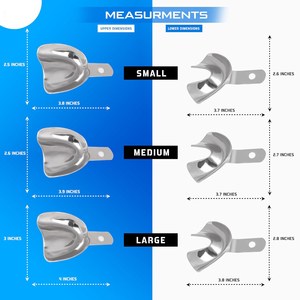 Juego de 6 Bandejas de Impresión Dentales de Acero Inoxidable Premium, Sólidas y Sin Perforaciones (Tallas S, M, L/ Superior e Inferior) - Product Image 3