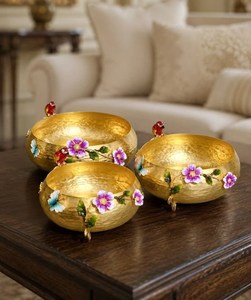 Cuenco de latón martillado de lujo para Diwali con diseño floral de pájaros, centro de mesa decorativo para la decoración de la mesa del hogar, multiusos - Product Image 2