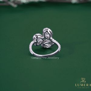 Three Stone Lab Grown <b>Diamond</b> <b>Ring</b> Marquise Heart Oval 18K White Gold Pave Engagement <b>Ring</b> for Women - Product Image 4