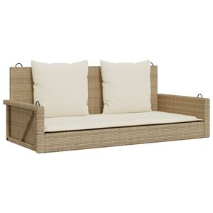 Banc balançoire en rotin PE beige avec structure en acier thermolaqué, produit standard pour patio - Product Image 2
