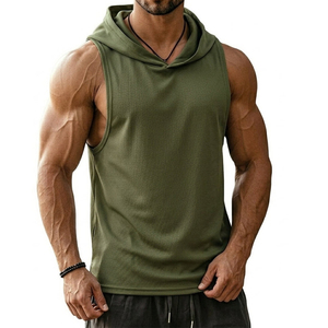 Men's High Quality Sleeveless Hooded Muscle Tank Top Cotton Blend Customizable Wholesale Fitness Training Gym Tank Tops For Men - Product Image 3