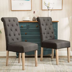 Set di 2 Sedie da Pranzo Parsons in Legno Massello Trapuntato, Colore Antracite, di Habit - Product Image 3