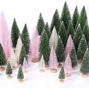 Set di 30 Mini Alberi di Natale con Base in Legno, Alberi Artificiali a Forma di Bottiglia per Decorazioni Festive - Product Image 1