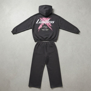 Sweat-shirt à capuche oversize noir et rose délavé avec motif brossé, en coton épais personnalisé, coupe ample unisexe, style jogger, fabrication usine - Product Image 4