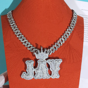 Collier Pendentif Chiffre Personnalisé en Zircon Bling avec Couronne, Bijoux Hip Hop pour Hommes, Plaque Nom Personnalisée, Chaîne Cubaine, Cadeau - Product Image 4