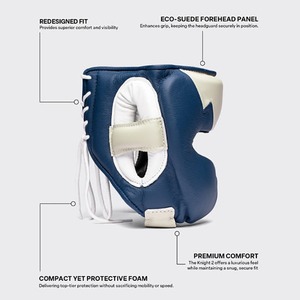 FLY - Protector de Cabeza de Boxeo de Cuero Real, Ajustable, Abierto, Azul y Blanco, para Entrenamiento de Sparring, Muay Thai - Product Image 3