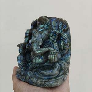 Statue de Ganesha en labradorite naturelle sculptée à la main, sculpture en pierre précieuse, décoration d'autel à domicile, cadeau, objet de collection - Product Image 2