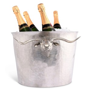 Cubo de hielo de aluminio con asas de toro Longhorn, enfriador de vino y champán para bar y decoración con temática western - Product Image 1