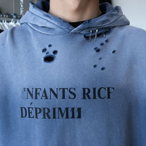 Vêtements personnalisés OEM, sweats à capuche 100% coton, effet délavé, sweats à capuche épais, ensemble jogging, sweats à capuche imprimés en sérigraphie - Product Image 2