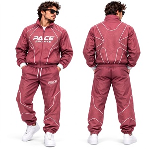 Ensemble veste coupe-vent et pantalon pour homme, couleur lavande, blanc, entièrement zippé, imperméable, style colorblock, vêtements de sport - Product Image 3