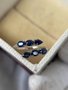 Anillo de Zafiro Elegante, Zafiro Natural, Anillo de Compromiso y Boda, Estilo Art Deco Clásico, Anillo de Zafiro Azul para Mujer, Joyería - Product Image 5